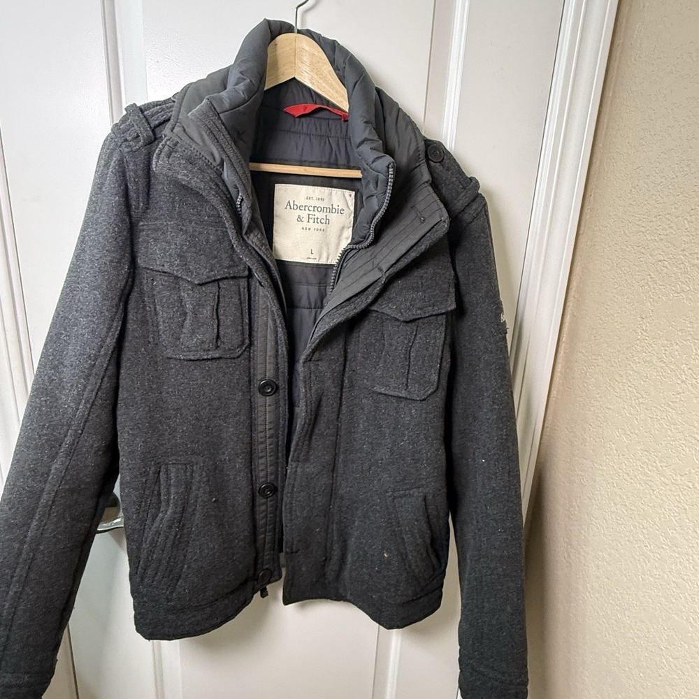 Abercrombie & Fitch Y2K Mens Wool Blend Field Jacket L Charcoal Quilted
